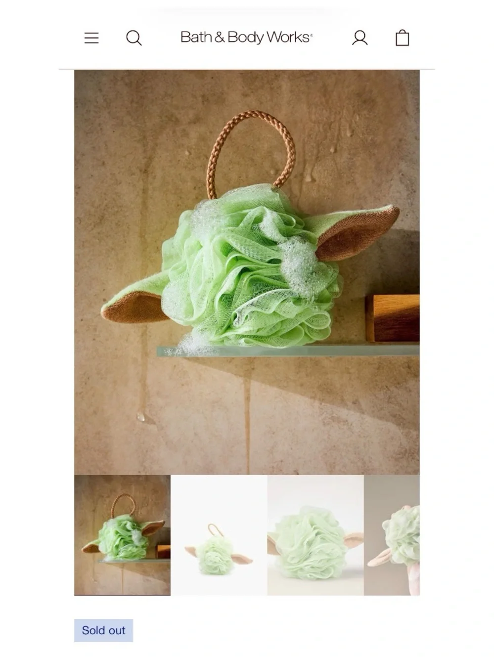Bath & Body Works Star Wars Mandalorian Baby Yoda Grogu Loofah Bath Sponge NWT